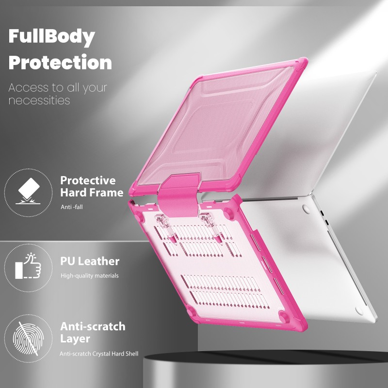 Transparent Frosted Heat-dissipating Protective Case with Anti-fall Stand for Apple MacBook